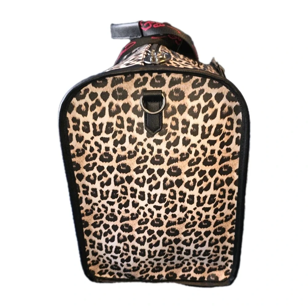 Ed Hardy Duffel Bag Cheetah Print Rhinestone Heart Love Skull Zipper Rare Htf